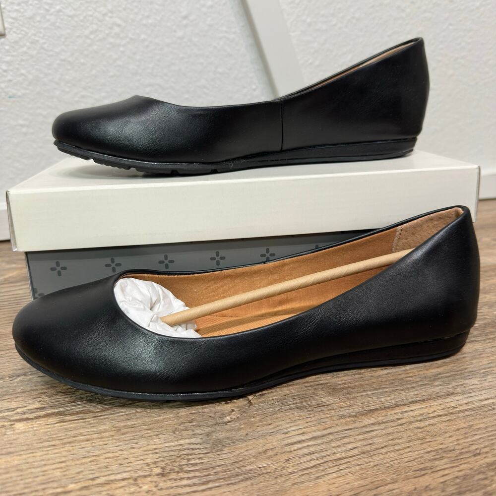 Sun+Stone Eliana Black Ballet Flats 10M Cushioned Round Toe Faux Leather (NIB)